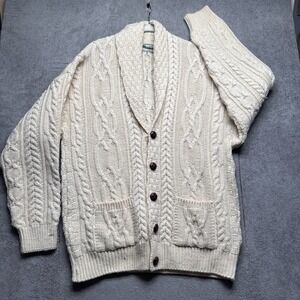 Aran Crafts Men's Ivory‎ Cable Knit Wool Cardigan Small Made in Ireland Heritage